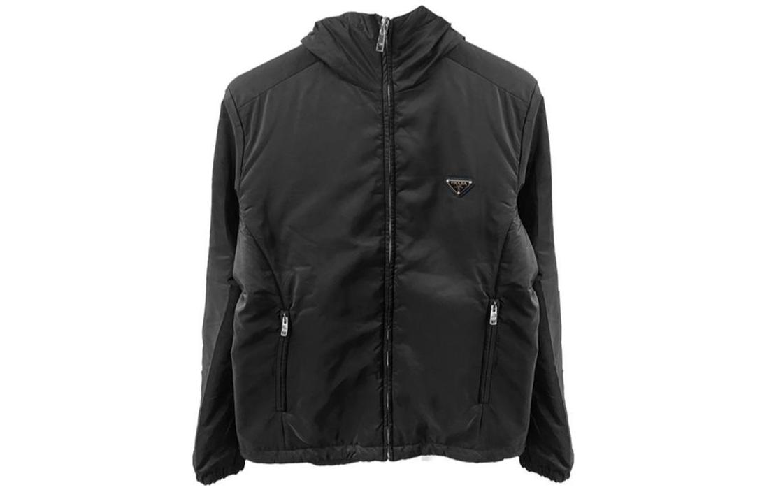 Order PRADA 黑色純色寬鬆版型拉鍊連帽外套 SGB224-106O-F002L