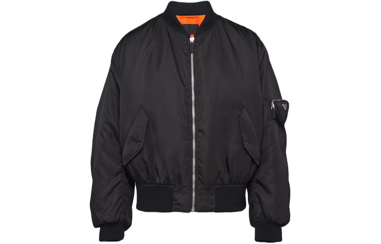 PRADA  Black Solid Color Zip-Up Baseball Collar Jacket. SGB903-1WQ8-F0002-S-222