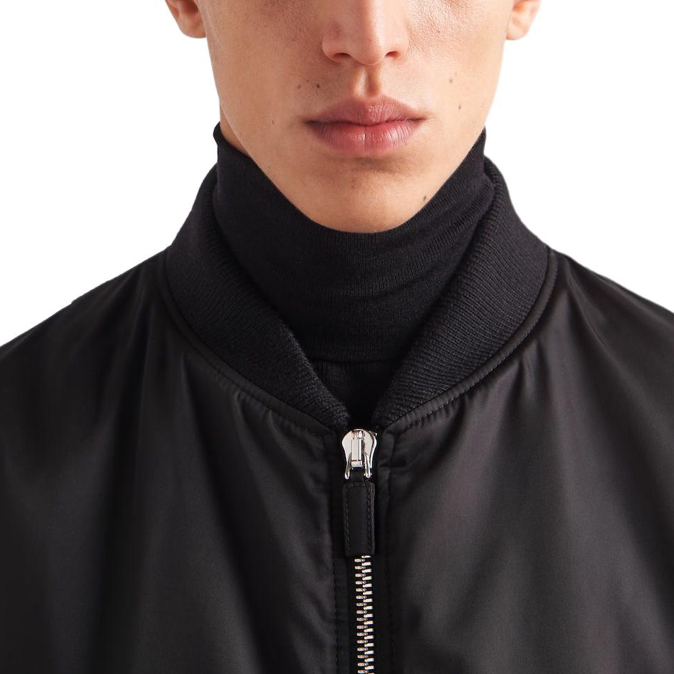 Purchase PRADA  Black Solid Color Zip-Up Baseball Collar Jacket. SGB903-1WQ8-F0002-S-222