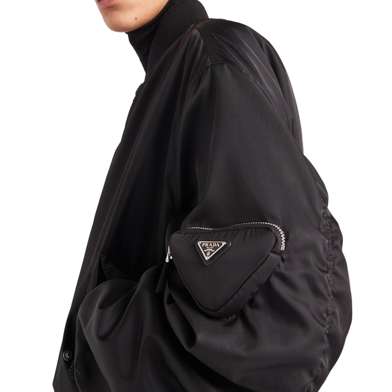 Details for PRADA  Black Solid Color Zip-Up Baseball Collar Jacket. SGB903-1WQ8-F0002-S-222