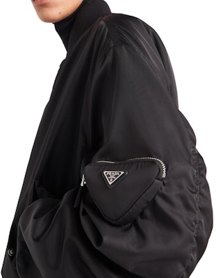 PRADA Black Solid Color Zip-Up Baseball Collar Jacket. SGB903-1WQ8-F0002-S-222 Details for PRADA Black Solid Color Zip-Up Baseball Collar Jacket. SGB903-1WQ8-F0002-S-222