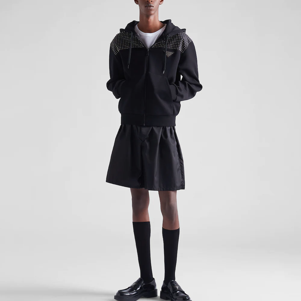 Lookbook PRADA  Black Solid Jacket with Rivet Drawstring and Zipper Design UJL208-10AU-F0002-S-221