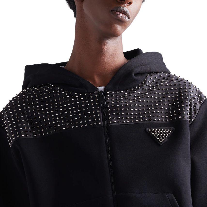Details for PRADA  Black Solid Jacket with Rivet Drawstring and Zipper Design UJL208-10AU-F0002-S-221