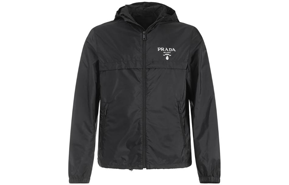 PRADA  Black Solid Logo Print Hooded Jacket SGC052-107L-F0002-S-221