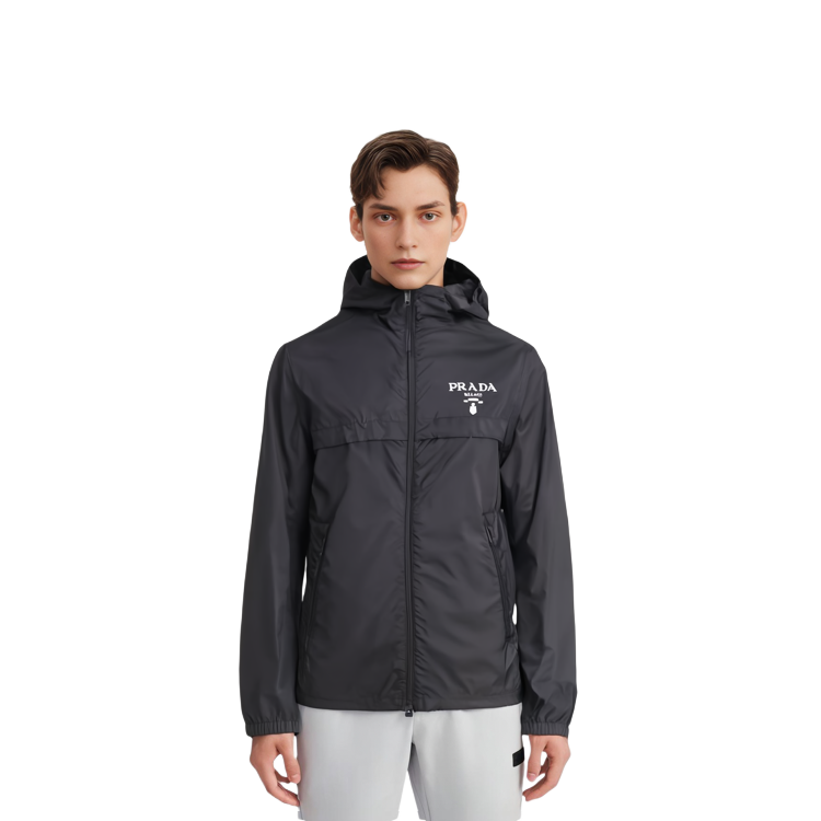 Purchase PRADA  Black Solid Logo Print Hooded Jacket SGC052-107L-F0002-S-221