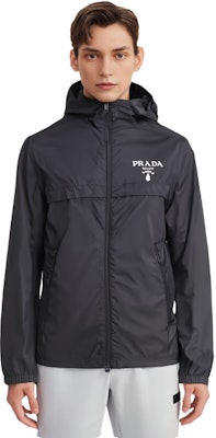 PRADA Black Solid Logo Print Hooded Jacket SGC052-107L-F0002-S-221 Purchase PRADA Black Solid Logo Print Hooded Jacket SGC052-107L-F0002-S-221
