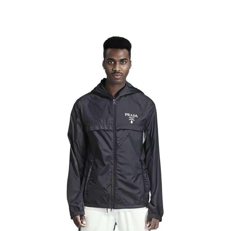 Details for PRADA  Black Solid Logo Print Hooded Jacket SGC052-107L-F0002-S-221