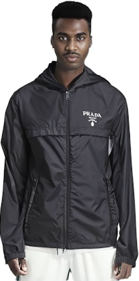 PRADA Black Solid Logo Print Hooded Jacket SGC052-107L-F0002-S-221 Details for PRADA Black Solid Logo Print Hooded Jacket SGC052-107L-F0002-S-221
