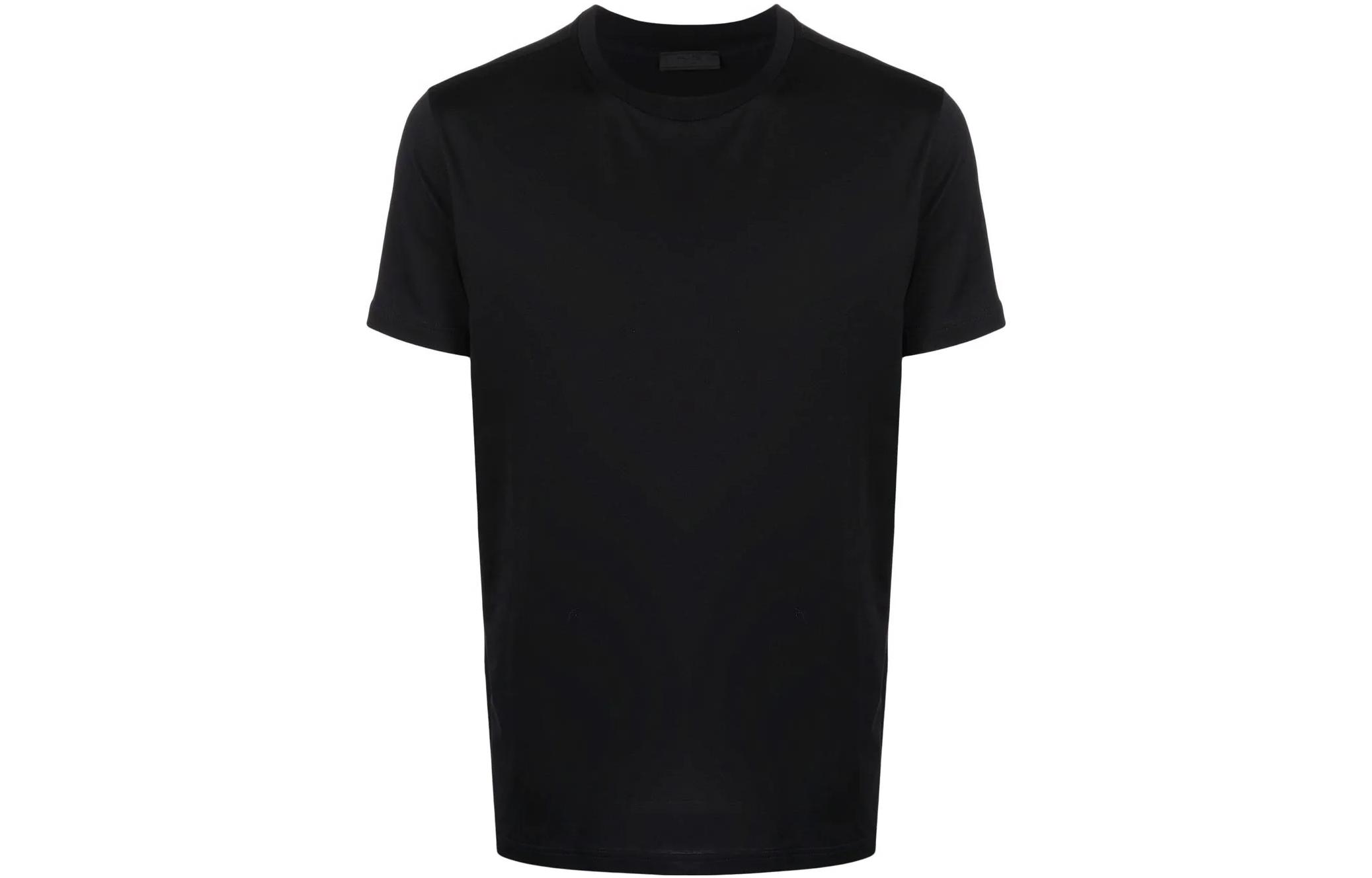 Order PRADA 黑色純色針織Logo標貼圓領T恤。 UJM492S221ILK-F0002