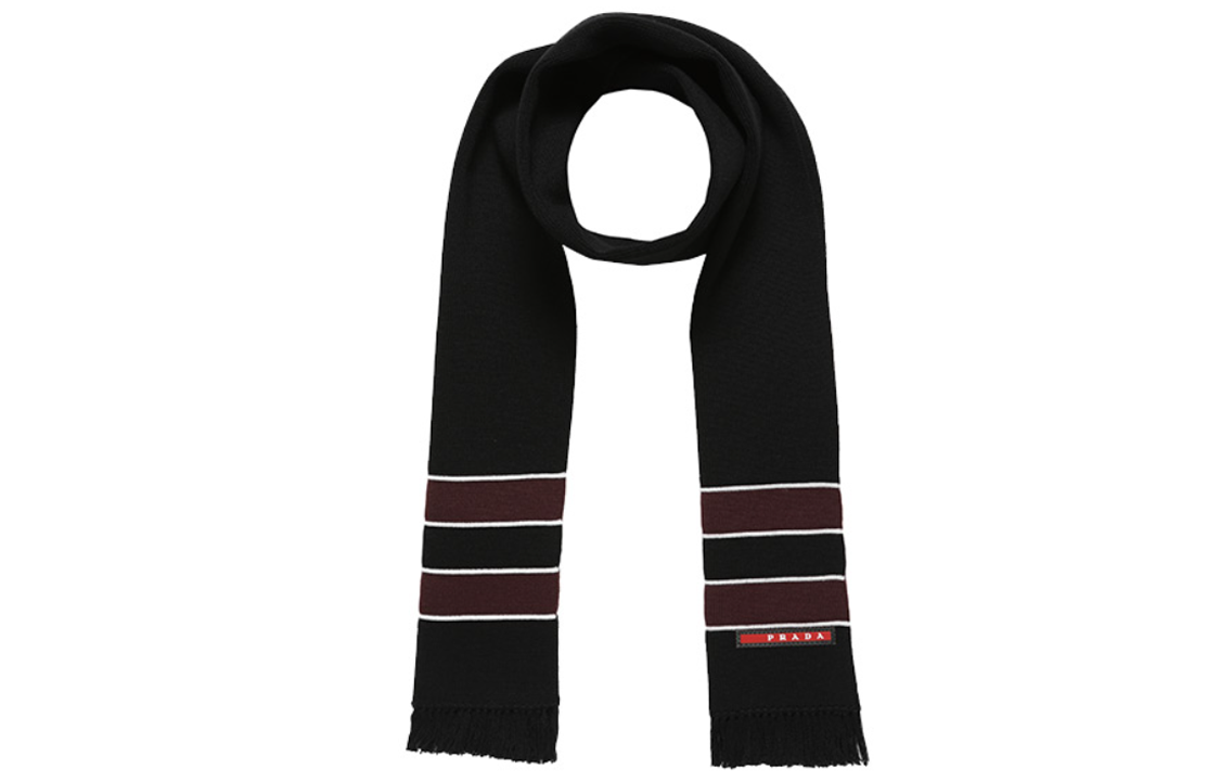 Buy PRADA  Black Stylish Striped Logo Wool Scarf. SMS191-KUS-F0002