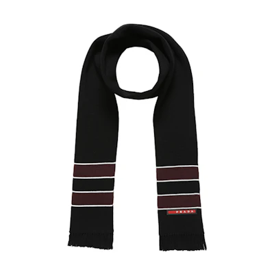 PRADA Black Stylish Striped Logo Wool Scarf. SMS191-KUS-F0002