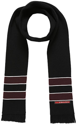 PRADA Black Stylish Striped Logo Wool Scarf. SMS191-KUS-F0002 Order PRADA Black Stylish Striped Logo Wool Scarf. SMS191-KUS-F0002