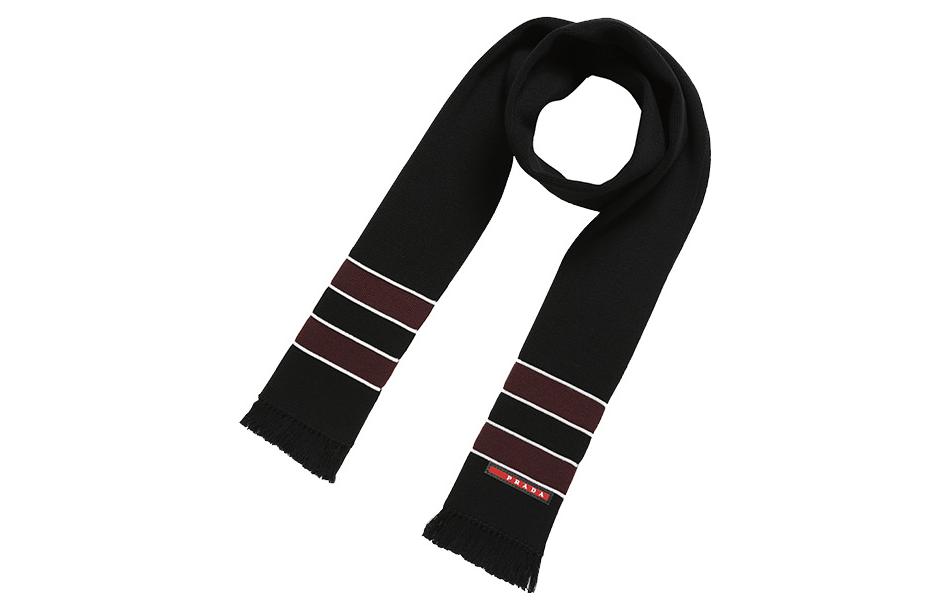 Lookbook PRADA  Black Stylish Striped Logo Wool Scarf. SMS191-KUS-F0002