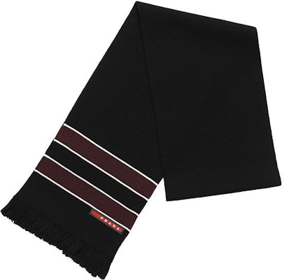 PRADA Black Stylish Striped Logo Wool Scarf. SMS191-KUS-F0002 Shop PRADA Black Stylish Striped Logo Wool Scarf. SMS191-KUS-F0002