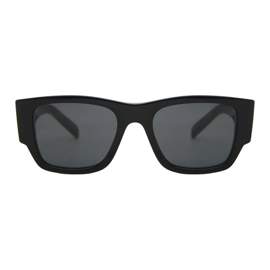 Lookbook 普拉达黑色太阳镜，标志性三角LOGO与不规则镜框。 SPR10Z-1AB5S0