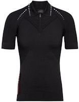 PRADA Black Zip-Up Short Sleeve Polo with Stripe Detailing. SMM923-1YCE-F0967-S211 PRADA Black Zip-Up Short Sleeve Polo with Stripe Detailing. SMM923-1YCE-F0967-S211