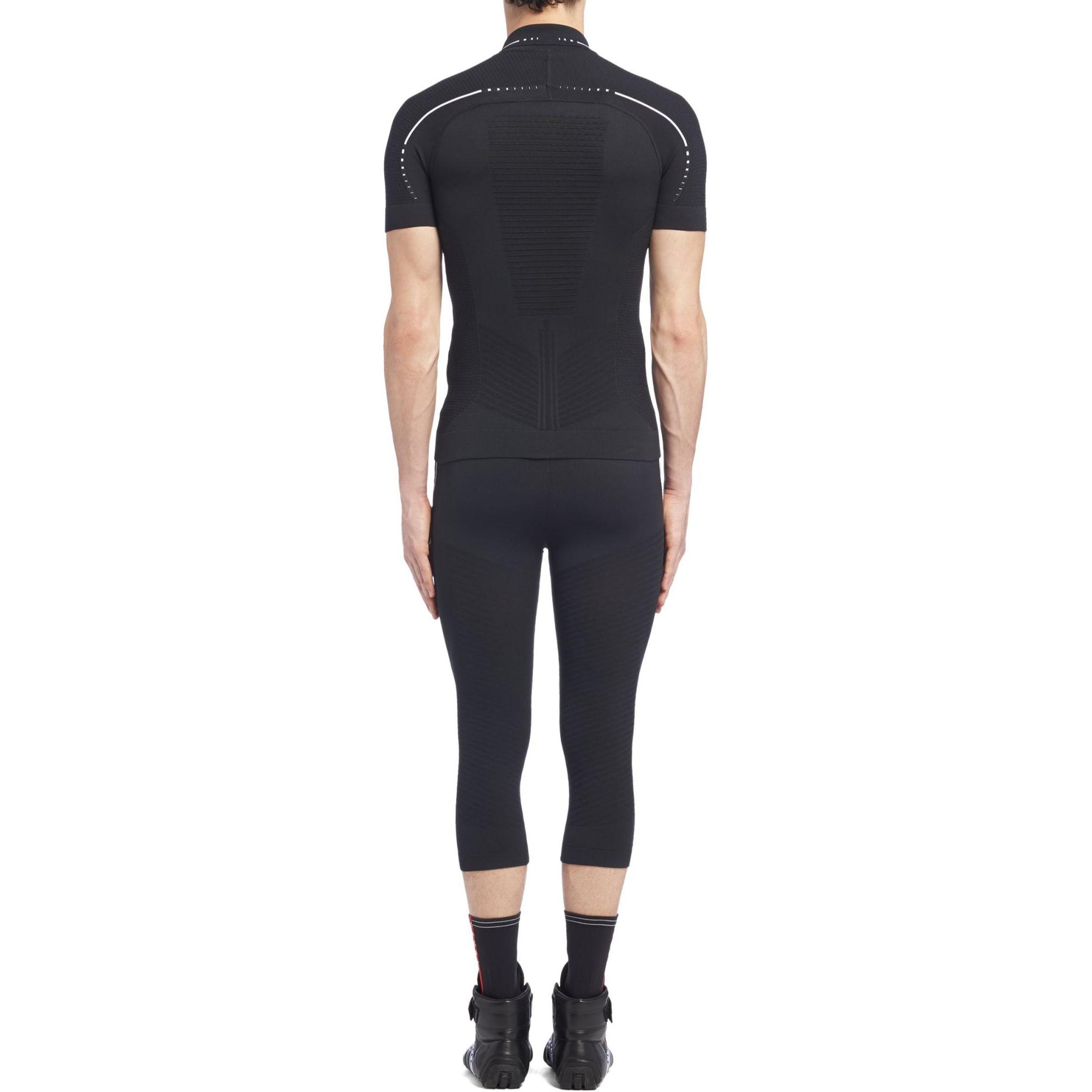 Shop 普拉达 黑色拉链条纹短袖POLO衫。 SMM923-1YCE-F0967-S211