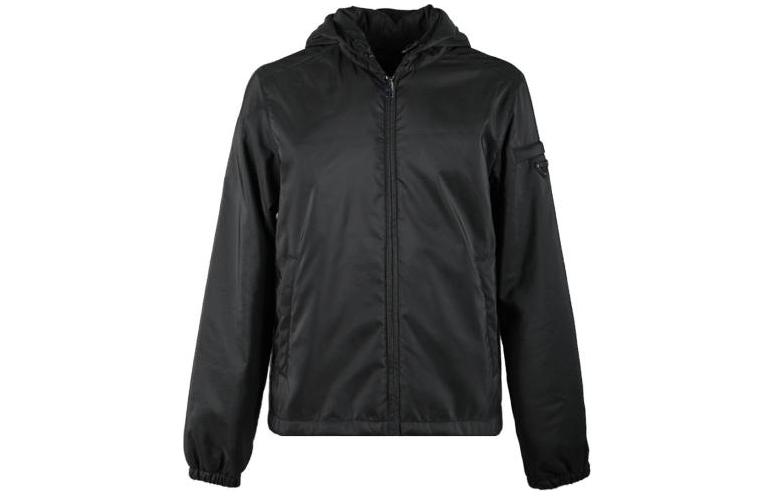 PRADA  Black Zip Hoodie Jacket with Solid Logo Print Design. SGM242-106O-F0002