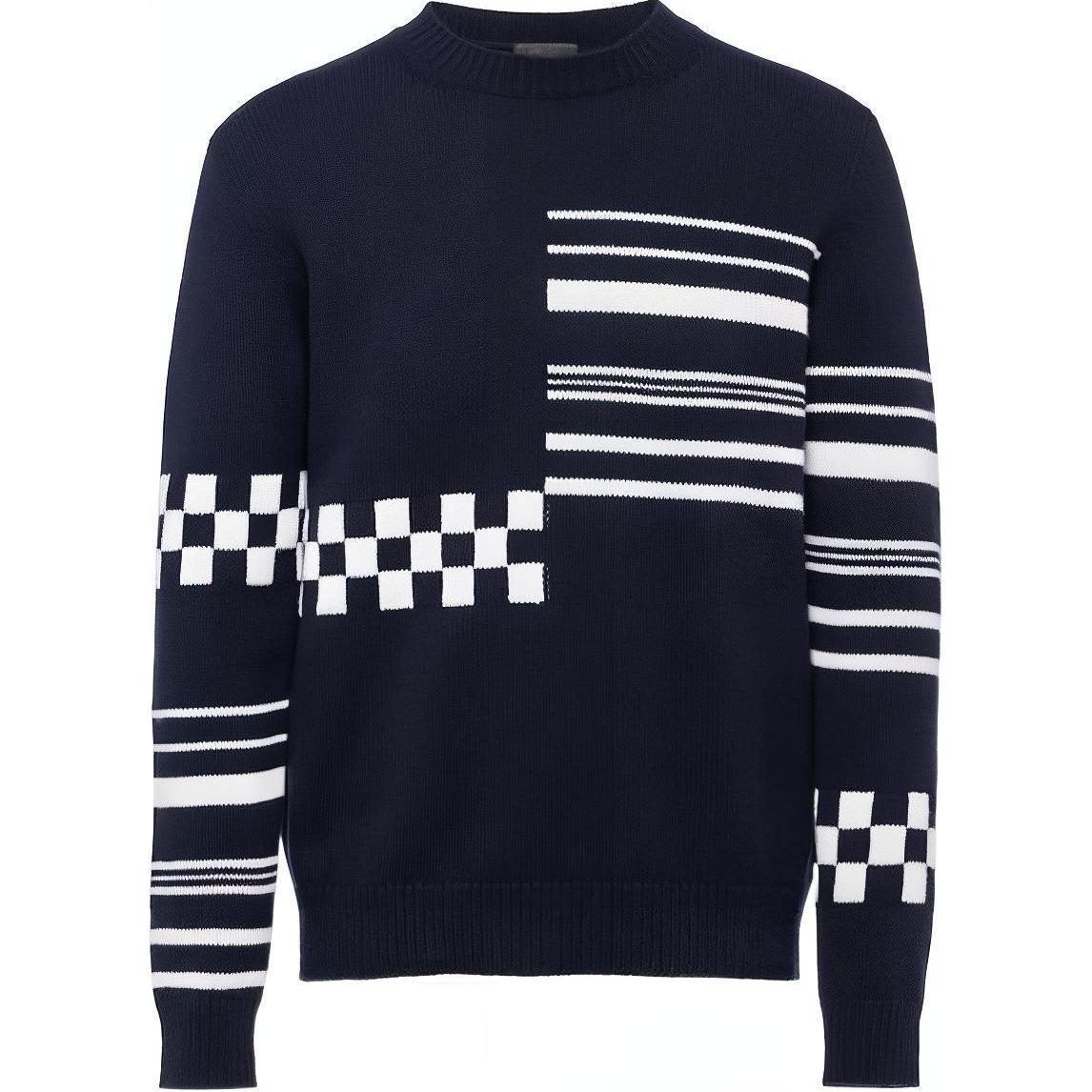 PRADA  Blue Checkered Striped Cashmere Sweater. UMB325-10K4-F022X-S-221