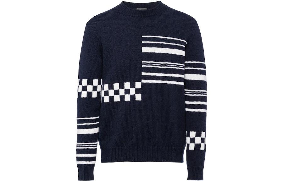 Order PRADA  Blue Checkered Striped Cashmere Sweater. UMB325-10K4-F022X-S-221