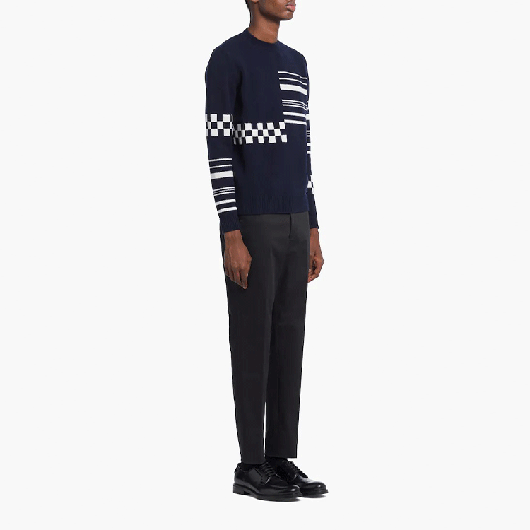 Purchase PRADA  Blue Checkered Striped Cashmere Sweater. UMB325-10K4-F022X-S-221