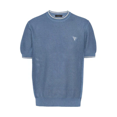 PRADA Blue Logo Crewneck Short-Sleeve Sweater. UMB561-13BO-F0154-S-232