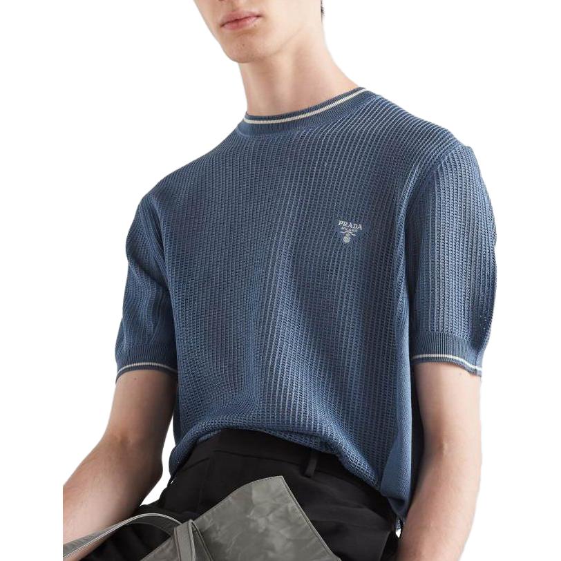 PRADA  Blue Logo Crewneck Short-Sleeve Sweater. UMB561-13BO-F0154-S-232 圖 5