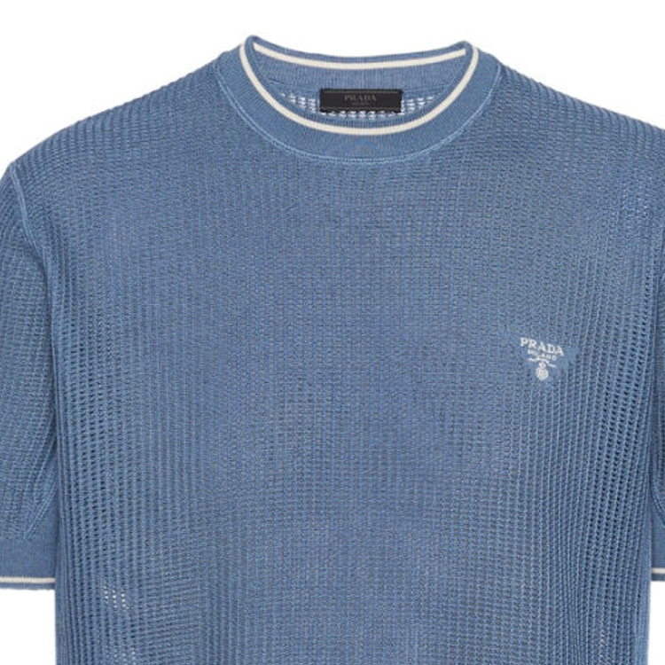 PRADA  Blue Logo Crewneck Short-Sleeve Sweater. UMB561-13BO-F0154-S-232 圖 7