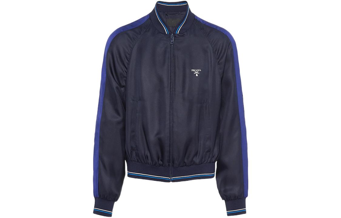 PRADA  Blue Logo Print Striped Zip-Up Jacket. SGB994-1QWC-F0008-S-221