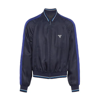 PRADA Blue Logo Print Striped Zip-Up Jacket. SGB994-1QWC-F0008-S-221