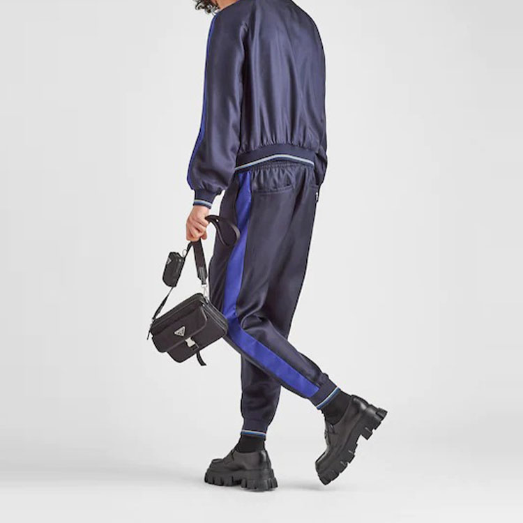 Shop 普拉达蓝色条纹Logo印花拉链夹克. SGB994-1QWC-F0008-S-221