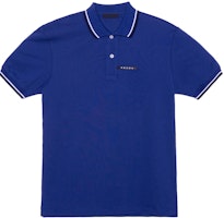 PRADA Blue Logo Striped Collar Short Sleeve Polo Shirt. SJN256-322-F0AHG PRADA Blue Logo Striped Collar Short Sleeve Polo Shirt. SJN256-322-F0AHG