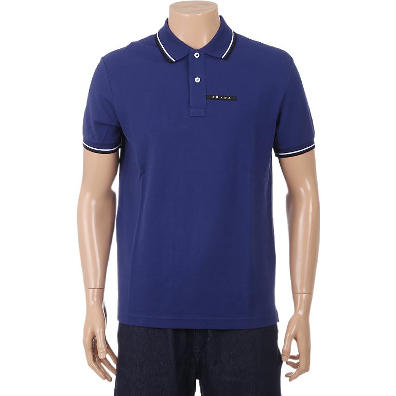 Shop 普拉达 蓝色条纹领标短袖POLO衫 SJN256-322-F0AHG