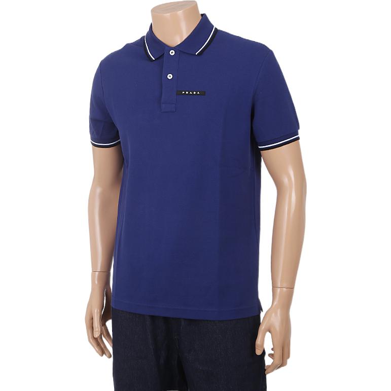 Purchase 普拉达 蓝色条纹领标短袖POLO衫 SJN256-322-F0AHG
