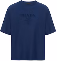 PRADA Blue Oversized Logo Print Crewneck T-Shirt. UJN897-14LB-F0008-S-OOO PRADA Blue Oversized Logo Print Crewneck T-Shirt. UJN897-14LB-F0008-S-OOO