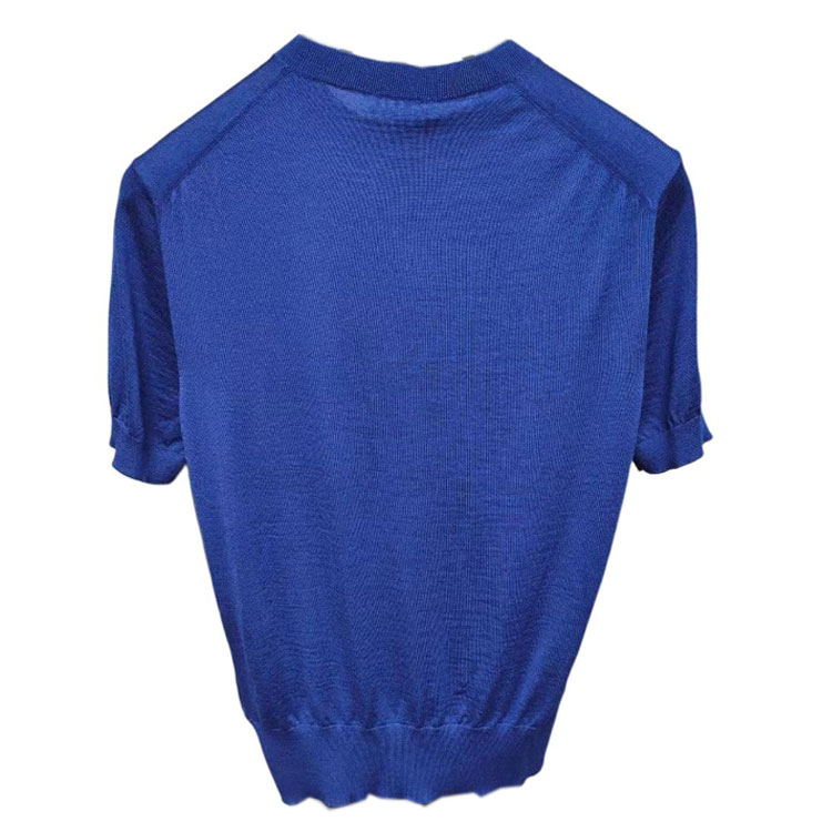 Lookbook PRADA  Blue Short-Sleeve Knit Sweater with Embroidered Logo. UMB045-1WIO-F0216