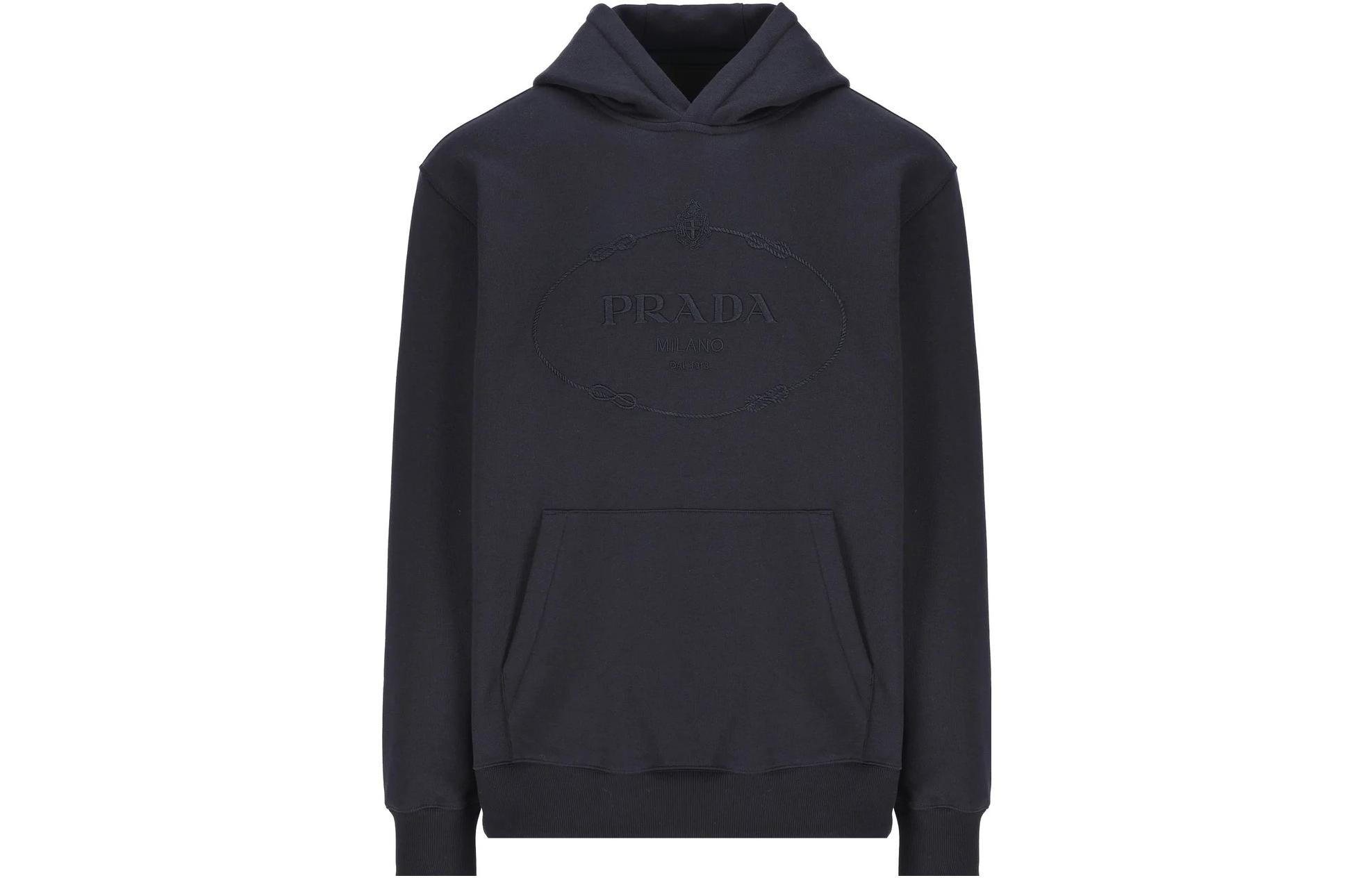 PRADA  Blue Solid Color Loose Fit Hoodie UJL24B-13IP-F0008