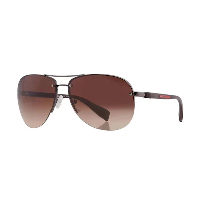 PRADA Brown Half-Frame Metal Aviator Sunglasses. 5AV6S1 65