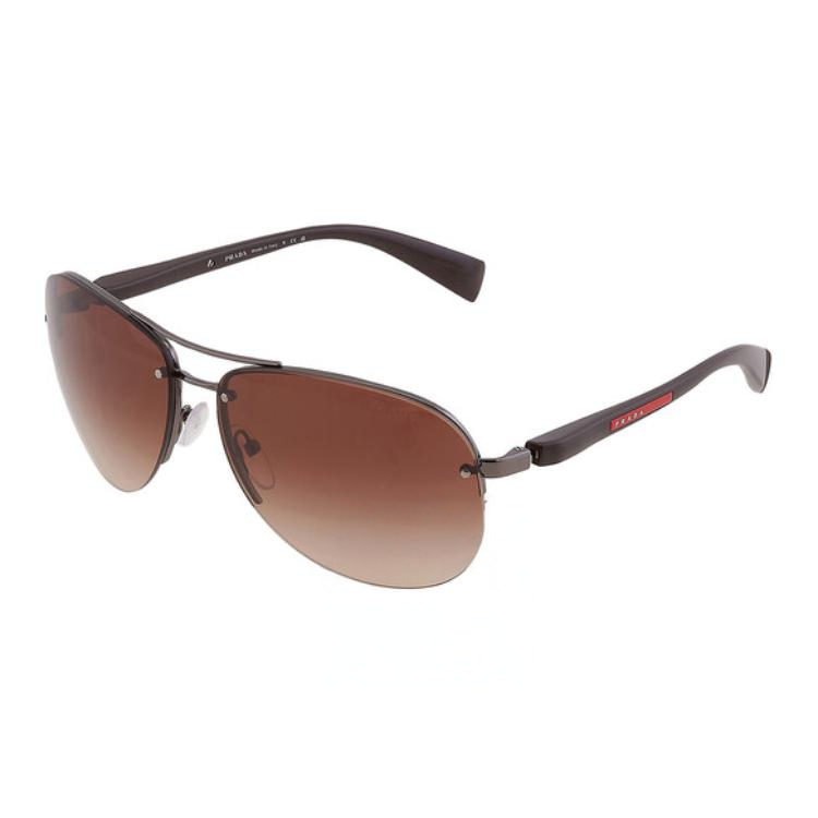 PRADA  Brown Half-Frame Metal Aviator Sunglasses. 5AV6S1 65 圖 3