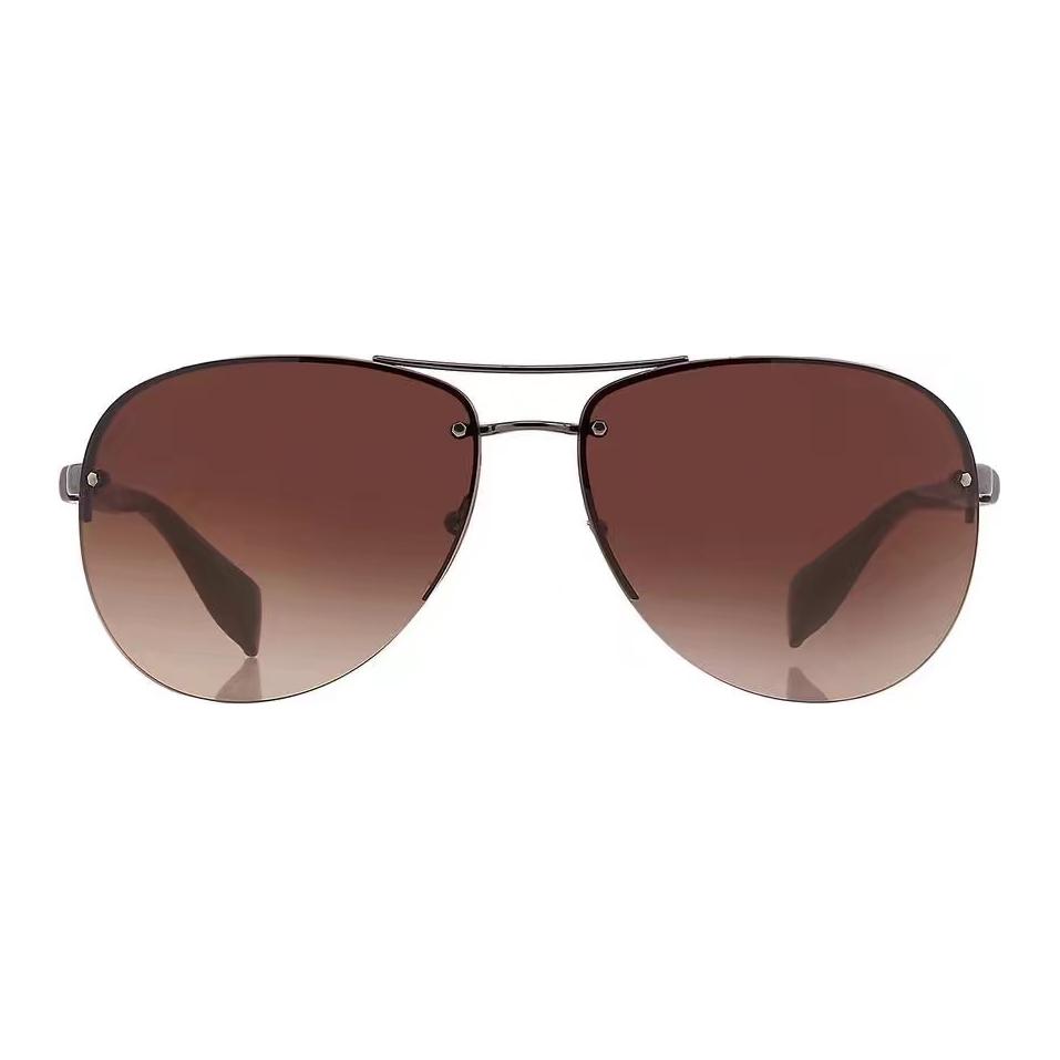 PRADA  Brown Half-Frame Metal Aviator Sunglasses. 5AV6S1 65 圖 4