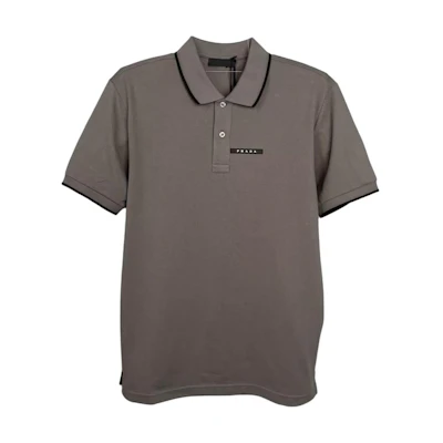 PRADA Brown Solid Letter Stripe Print Casual Polo Shirt. SIN256-322-FOBW907-R-232