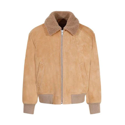 PRADA Brown Solid Zip-Up Collared Slim-Fit Jacket UPW474-JHY-F0594