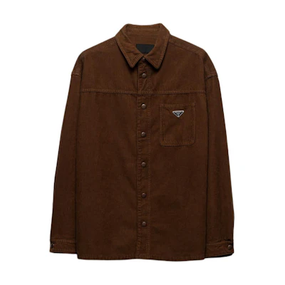 PRADA Caramel Long-Sleeve Shirt with Chest Pocket and Buttoned Collar GEC090-1449-F098L-S-232