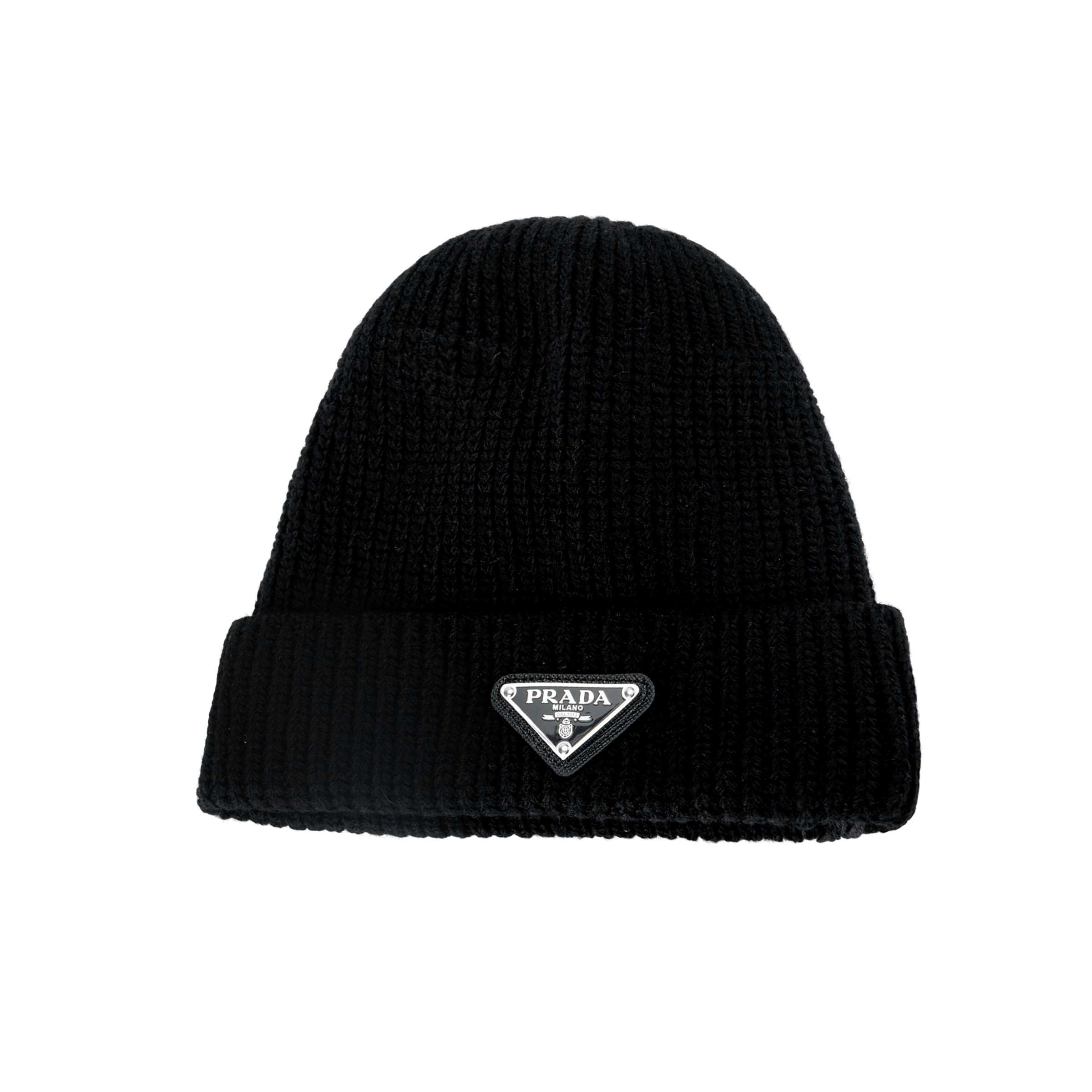 PRADA  Cashmere Knit Hat with Logo Patch - Black. UMD489_3IM_F0002_S_211