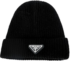 PRADA Cashmere Knit Hat with Logo Patch - Black. UMD489_3IM_F0002_S_211 PRADA Cashmere Knit Hat with Logo Patch - Black. UMD489_3IM_F0002_S_211