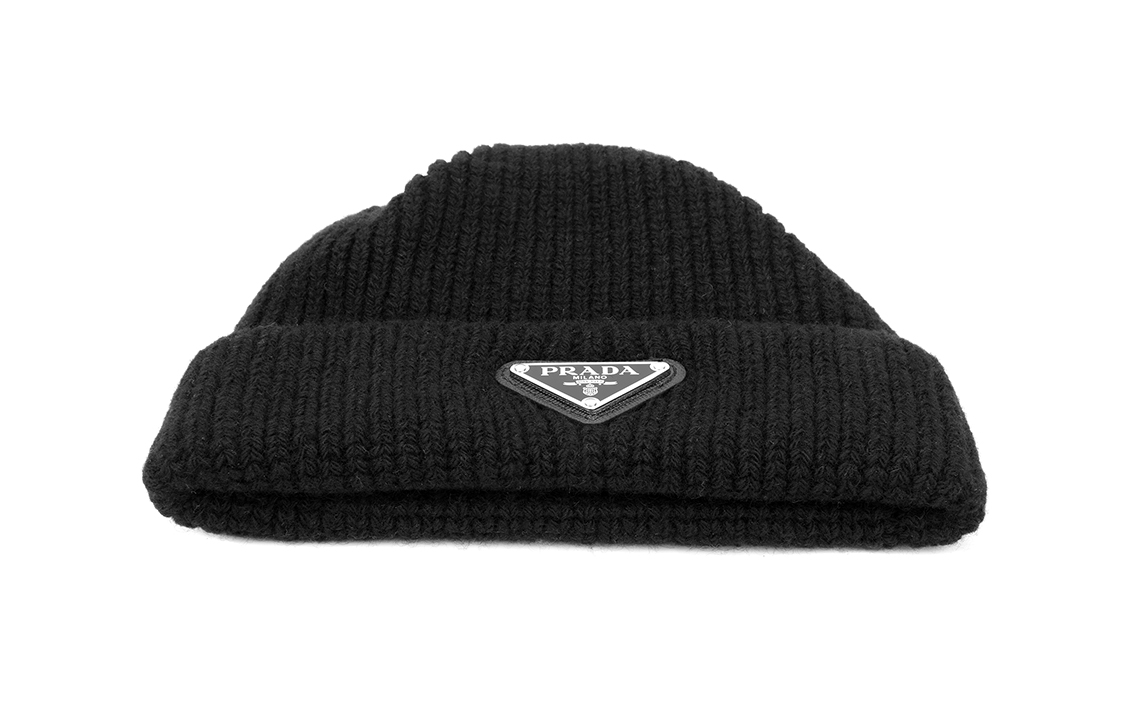 Sizing PRADA 黑色羊絨針織帽附標誌補丁 UMD489_3IM_F0002_S_211