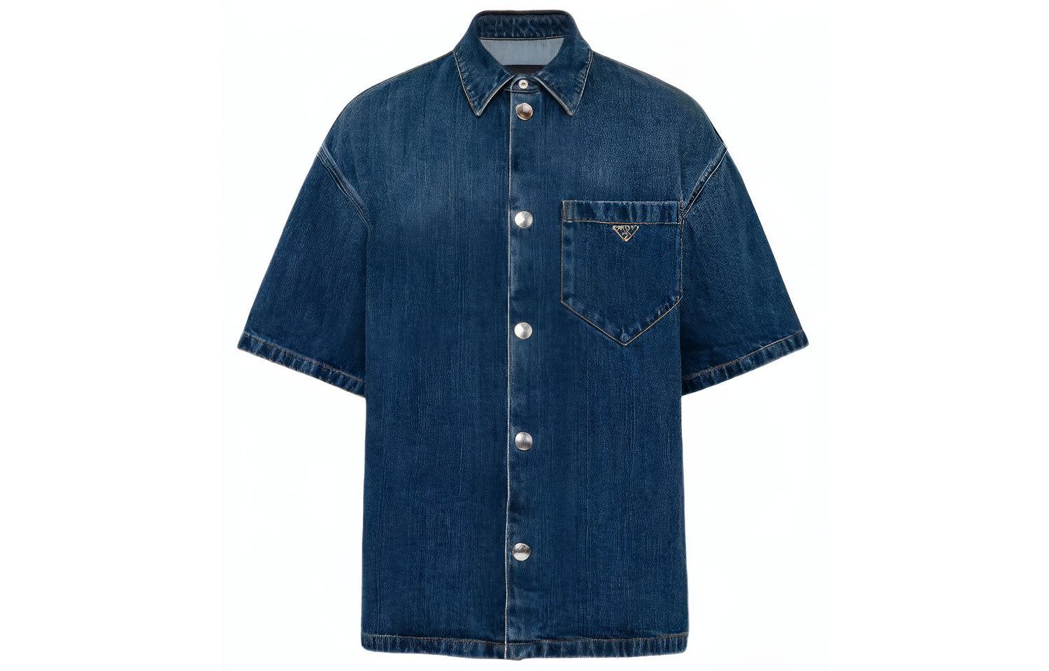 PRADA  Casual Loose Snap Button Shirt Navy Blue. GEC067_14EF_F0008_S_212