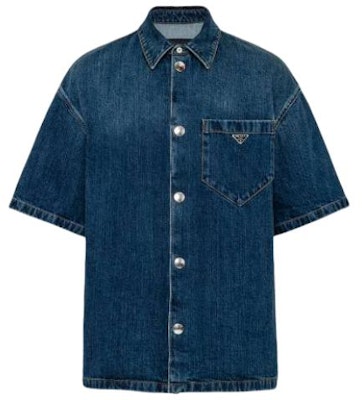 프라다 캐주얼 루즈 핏 스냅 버튼 셔츠 네이비 블루. GEC067_14EF_F0008_S_212 Order 프라다 캐주얼 루즈 핏 스냅 버튼 셔츠 네이비 블루. GEC067_14EF_F0008_S_212