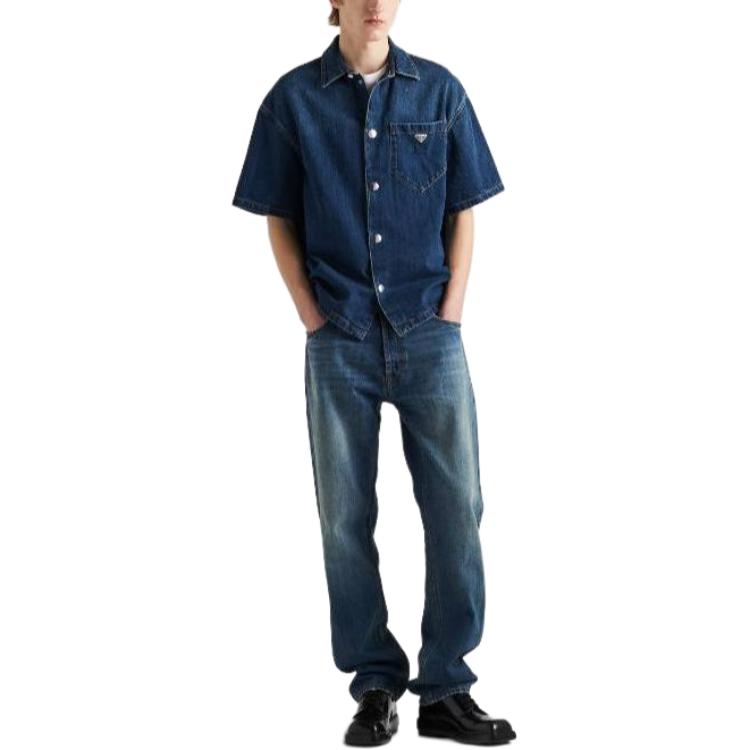 Lookbook PRADA 休閒寬鬆按扣襯衫 深藍色 GEC067_14EF_F0008_S_212