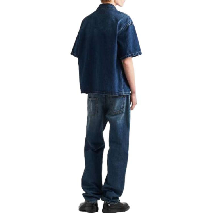 Shop PRADA 休閒寬鬆按扣襯衫 深藍色 GEC067_14EF_F0008_S_212